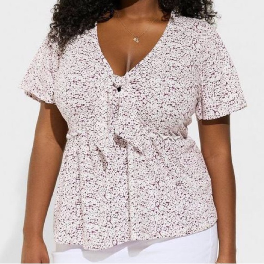 Torrid Women 2X Purple Floral Heritage Jersey Knit Tie-Front Babydoll Top